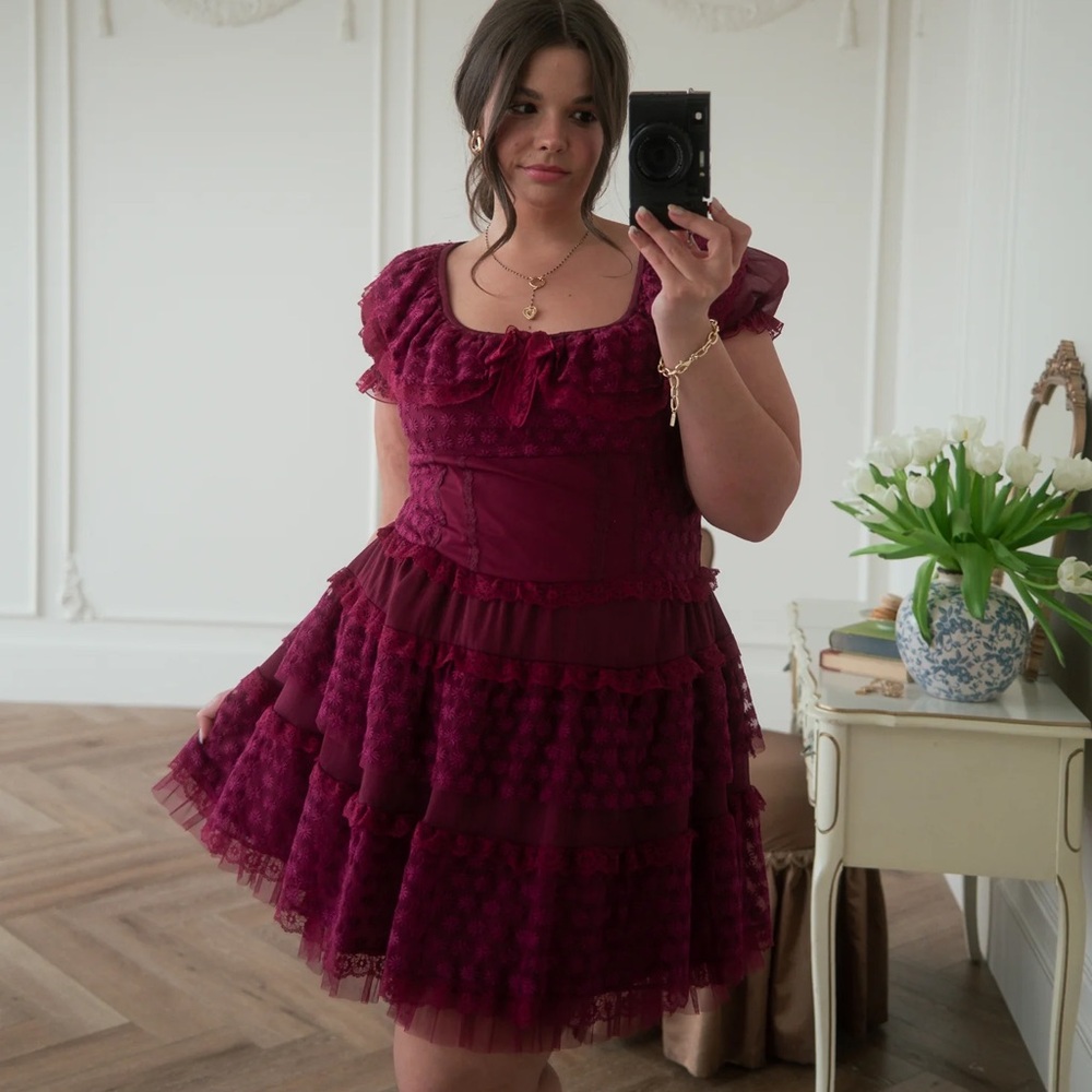 JessaKae Deep Berry Tiered Midi Dress